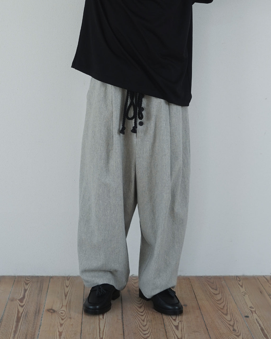 Shetland Wool Linen Rope Belt Easy Sarouel Pants <#light gray>