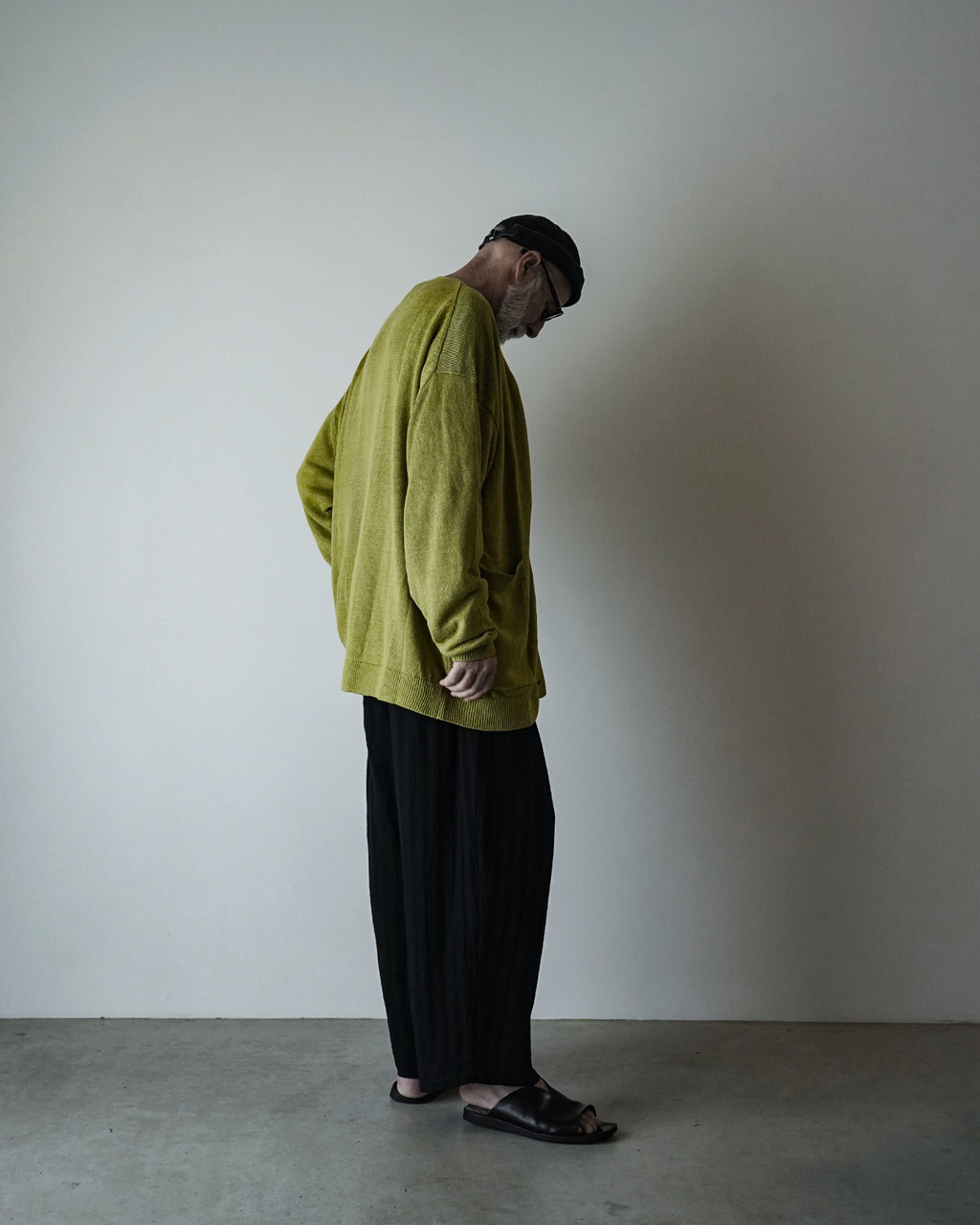 Linen Mid-Gauge V-Neck Knit Gown Cardigan <#yellow>