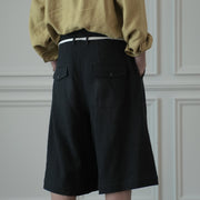 High Waist 2 Tuck Wide Half Trousers.