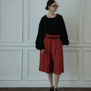 High Waist 2 Tuck Wide Half Trousers.