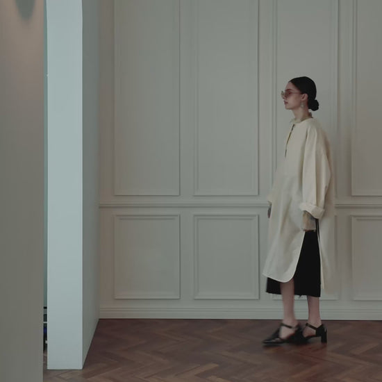 Key Neck Side Slit Long Length Pullover Shirt.