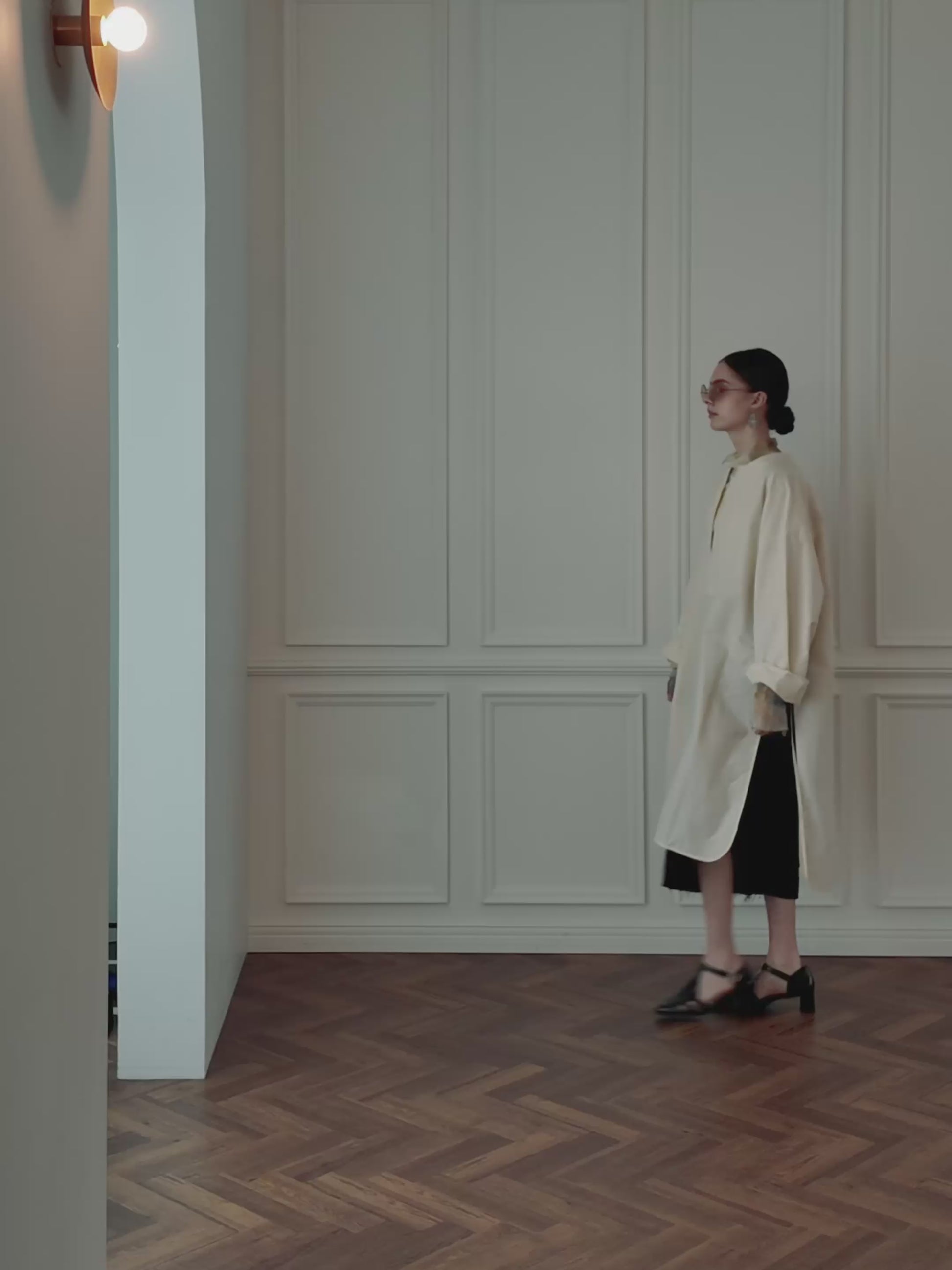 Key Neck Side Slit Long Length Pullover Shirt.